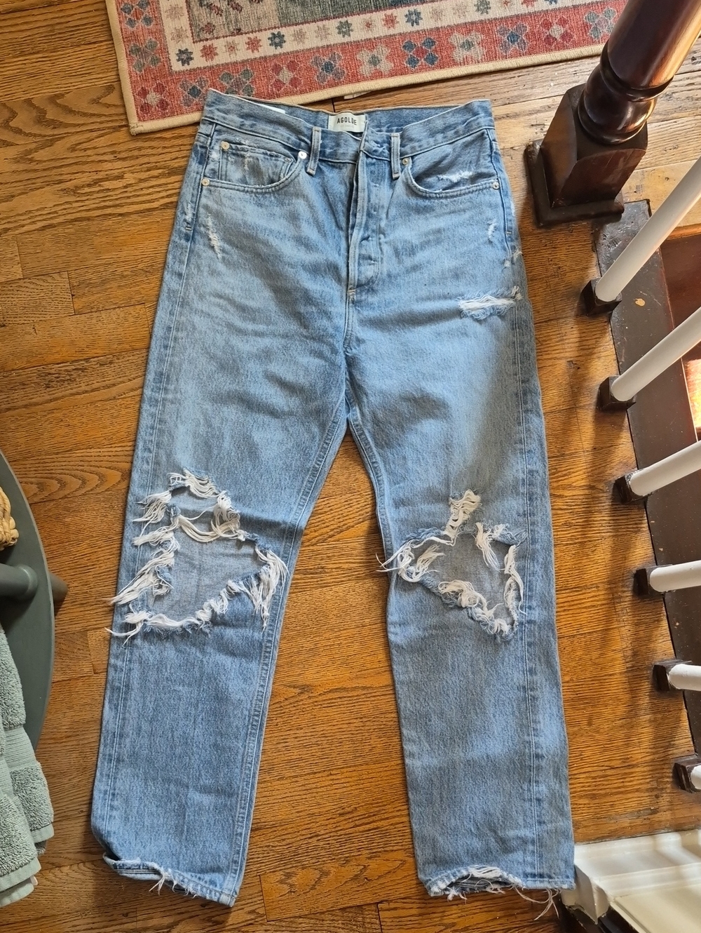 Agolde Light Blue Distressed Relaxed Jeans